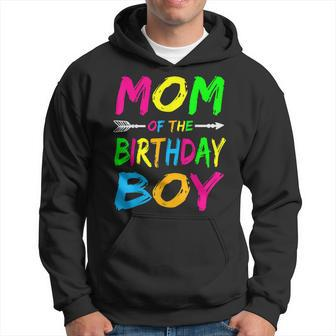 Mom Of The Birthday Boy Glows Retro 80S Party Glow Hoodie | Mazezy AU