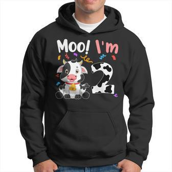 Moo Im 2 2 Years Old Birthday Farming Cow 2Nd Birthday Men Hoodie Graphic Print Hooded Sweatshirt - Thegiftio UK