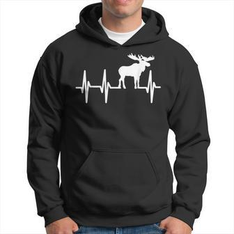 Moose Heartbeat Gift Lover Heart Beat Men Hoodie Graphic Print Hooded Sweatshirt - Seseable