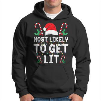 Most Likely To Get Lit Drinking Funny Family Christmas Xmas Men Hoodie Graphic Print Hooded Sweatshirt - Seseable