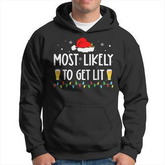 Most Likely To Get Lit Drinking Xmas Funny Drinker Christmas Men Hoodie Graphic Print Hooded Sweatshirt - Seseable