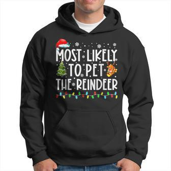 Most Likely To Pet The Reindeer Christmas Tree Lights Family Hoodie - Thegiftio UK