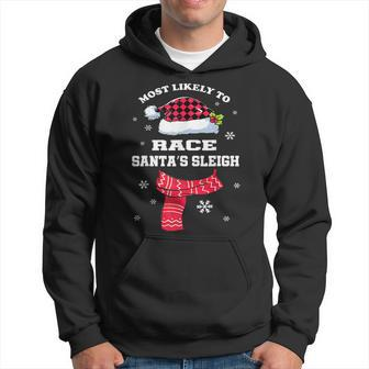 Most Likely To Race Santas Sleigh Red Family Christmas Men Hoodie Graphic Print Hooded Sweatshirt - Seseable