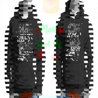 Most Likely To Shoot The Reindeer Funny Holiday Christmas Men Hoodie Graphic Print Hooded Sweatshirt - Seseable