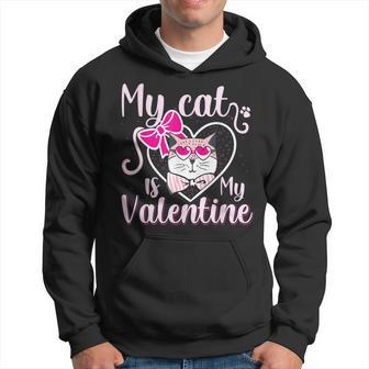 My Cat Is My Valentine Kitten Lover Heart Valentines Day Men Hoodie Graphic Print Hooded Sweatshirt - Seseable
