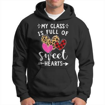 My Class Is Full Of Sweethearts Leopard Valentine Teacher Men Hoodie Graphic Print Hooded Sweatshirt - Seseable