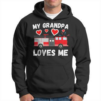 My Grandpa Loves Me Cute Boys Kids Grandson Firetruck Gift Hoodie | Mazezy