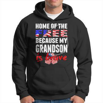 My Grandson Is Brave Home Of The Free Proud Army Grandparent V2 Men Hoodie Graphic Print Hooded Sweatshirt - Seseable