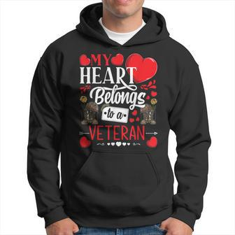 My Heart Belongs To A Veteran Awesome Valentines Day Men Hoodie Graphic Print Hooded Sweatshirt - Seseable