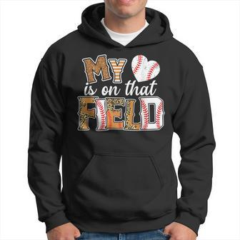 My Heart Is On That Field Baseball Leopard Baseball Mom Men Hoodie Graphic Print Hooded Sweatshirt - Seseable