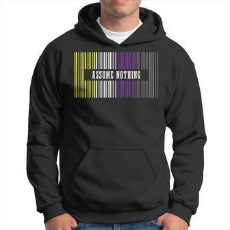 Non Binary Flag Bar Code Assume Nothing Queer Pride Month Men Hoodie Graphic Print Hooded Sweatshirt - Seseable