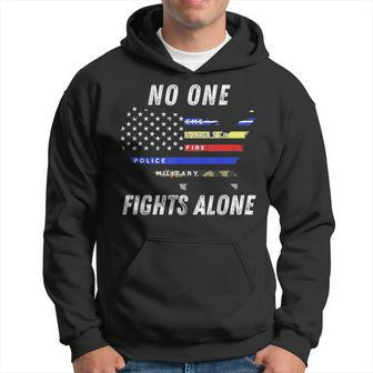 Noonefightsalone Usa Flag Police Military First Responder Hoodie | Mazezy