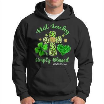 Not Lucky Simply Blessed Leopard Cross Shamrock St Patrick Hoodie - Thegiftio