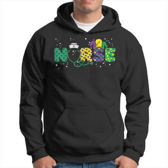 Nurse Mardi Gras Scrub Top Rn Icu Pacu Nicu Er Cna Women Men Hoodie Graphic Print Hooded Sweatshirt - Seseable
