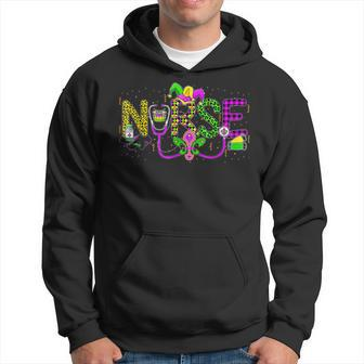 Nurse Mardi Gras Scrub Top Rn Icu Pacu Nicu Er Cna Womens Men Hoodie Graphic Print Hooded Sweatshirt - Seseable