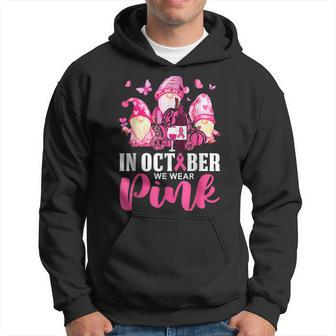 In October We Wear Pink Gnomes Wine Halloween Breast Cancer Men Hoodie - Thegiftio UK