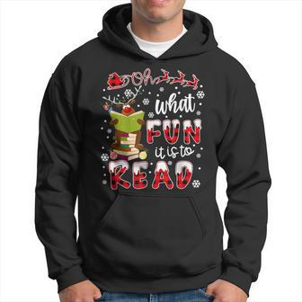 Oh What Fun It Is To Read Christmas Cute Reindeer Read Books Men Hoodie Graphic Print Hooded Sweatshirt - Seseable