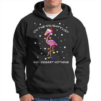 On The Naughty List And I Regret Nothing Flamingo Christmas Men Hoodie Graphic Print Hooded Sweatshirt - Seseable