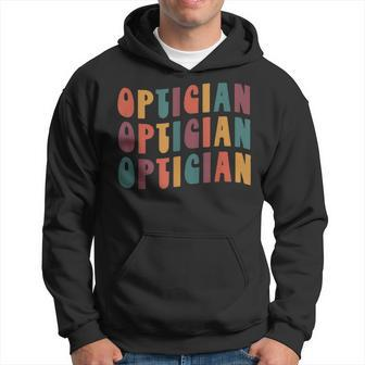 Optician Groovy Retro Colorful Design Optometrist Men Hoodie Graphic Print Hooded Sweatshirt - Thegiftio UK