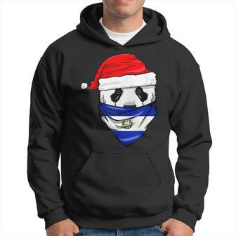 Panda In Santas Hat And El Salvador Flag Bandana Christmas Men Hoodie Graphic Print Hooded Sweatshirt - Seseable