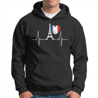 Paris Skyline Heartbeat French Flag Heart With Eiffel Tower Men Hoodie Graphic Print Hooded Sweatshirt - Seseable