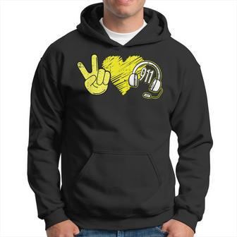 Peace Love 911 Dispatcher Thin Gold Line Dispatch Operator Hoodie | Mazezy