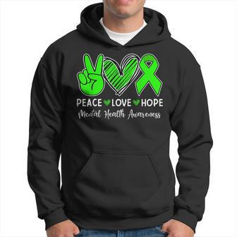 Peace Love Hope - Mental Health Awareness Month Green Ribbon Hoodie - Thegiftio UK