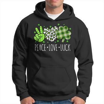 Peace Love Luck Lucky Heart Shamrock Leopard St Patricks Day Hoodie - Seseable