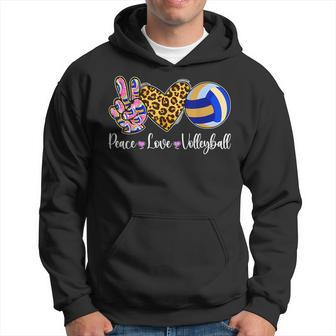 Peace Love Volleyball Leopard Volleyball Player Mothers Day Hoodie | Mazezy