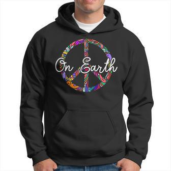 Peace On Earth Peace Symbol Sign Hippie World Love Pacifist Men Hoodie Graphic Print Hooded Sweatshirt - Seseable