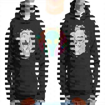 Peace Sign Hand Planet Stars Ufo Cool Trippy Green Alien Hoodie | Mazezy