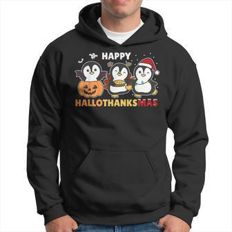 Penguin Christmas Halloween Costume Happy Hallothanksmas Men Hoodie Graphic Print Hooded Sweatshirt - Thegiftio UK