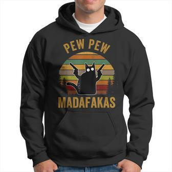 Pew Madafakas Pew Guns Funny Black Cat Retro Vintage Hoodie - Seseable