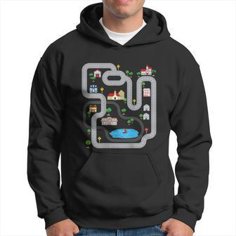Playmat Train Car Race Track Printed On Back Road Hoodie - Monsterry