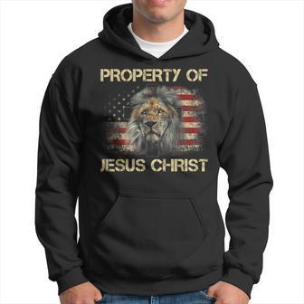 Property Of Jesus Christ Christian Lion Judah Us Flag Women Hoodie - Seseable