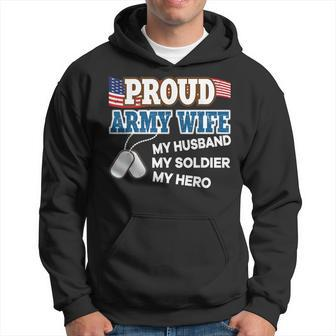 Proud Army Wife My Husband Soldier Hero Veteran Day Men Hoodie Graphic Print Hooded Sweatshirt - Seseable