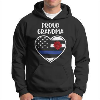 Proud Grandma Thin Blue Line Heart American Flag Gift Police Hoodie | Mazezy