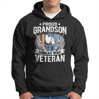 Proud Grandson Of Korean War Veteran Dog Tag Military Family Men Hoodie Graphic Print Hooded Sweatshirt - Seseable