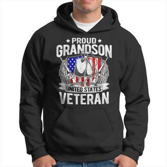 Proud Grandson Of Us Veteran Pro-Military Grandchild Gifts Men Hoodie Graphic Print Hooded Sweatshirt - Seseable