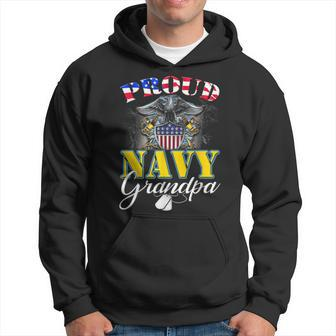 Proud Navy Grandpa With American Flag Veteran Gift Hoodie | Mazezy