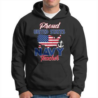 Proud Navy Teacher Us Flag Family S Army Military Men Hoodie Graphic Print Hooded Sweatshirt - Seseable