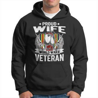 Proud Wife Of A World War 2 Veteran Ww2 Military Spouse Gift Men Hoodie Graphic Print Hooded Sweatshirt - Seseable