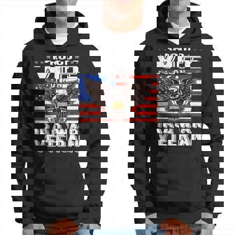 Proud Wife Of An Iraq Veteran Patriotic Military Spouse Gift Men Hoodie Graphic Print Hooded Sweatshirt | Seseable CA