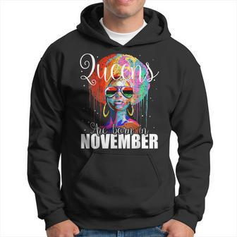 Queens Are Born In November Women Birthday Gift Men Hoodie Graphic Print Hooded Sweatshirt - Seseable