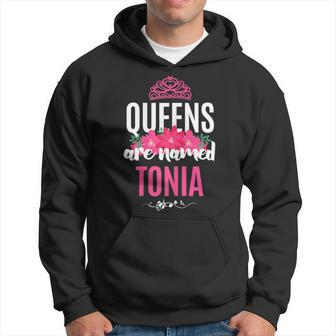 Queens Are Named Tonia Pink Flower Custom Name B-Day Men Hoodie - Thegiftio UK