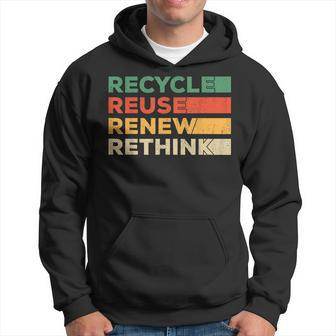 Recycle Reuse Renew Rethink Retro Recycle Earth Day Hoodie | Mazezy