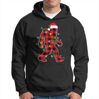 Red Plaid Bigfoot Christmas Lights Sasquatch Santa Sleeping Men Hoodie Graphic Print Hooded Sweatshirt - Thegiftio UK