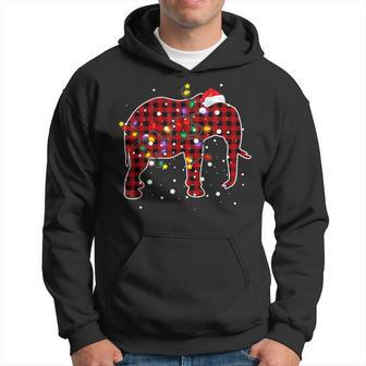 Red Plaid Buffalo Elephant Christmas Pajamas Family Xmas Men Hoodie Graphic Print Hooded Sweatshirt - Thegiftio UK