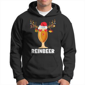 Reinbeer Christmas Santa Lights Reindeer Gifts Beer Lover Men Hoodie Graphic Print Hooded Sweatshirt - Seseable