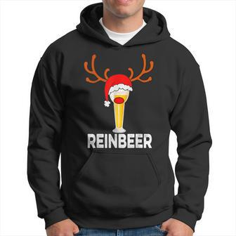 Reinbeer Santa Claus Reindeer Beer Funny Christmas Drinking Men Hoodie Graphic Print Hooded Sweatshirt - Seseable